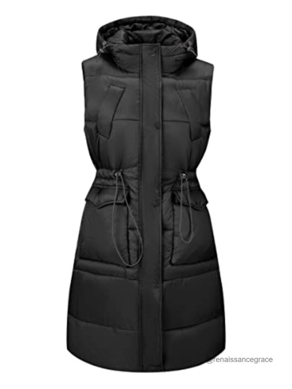 Women's Long Quilted Puffer Vest Hooded Sleeveless Packable